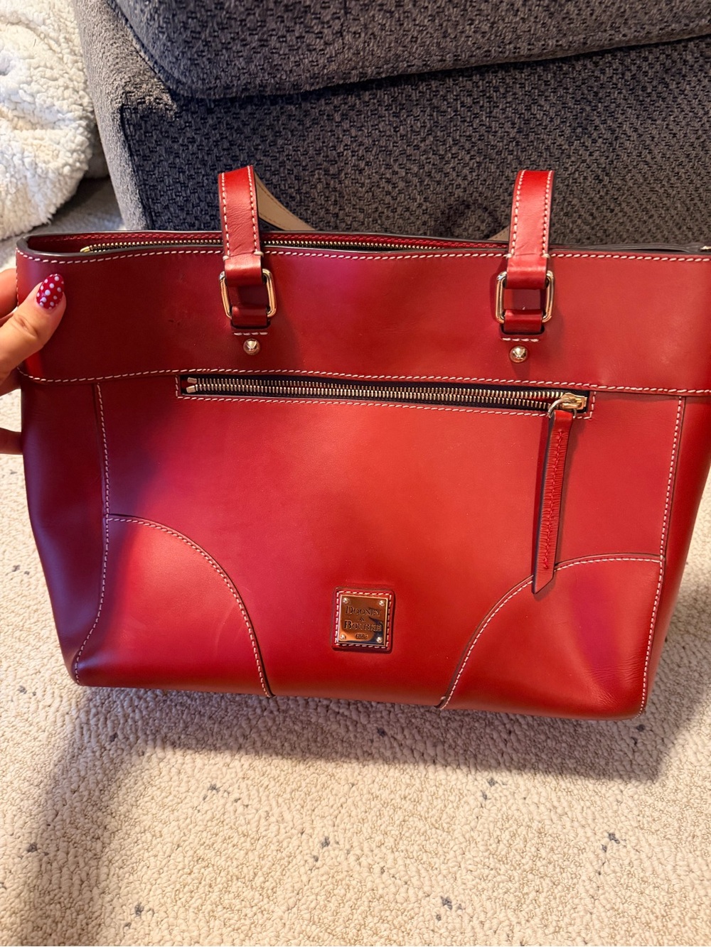Dooney & Bourke Cherry Red Leather Tote with Gold Hardware